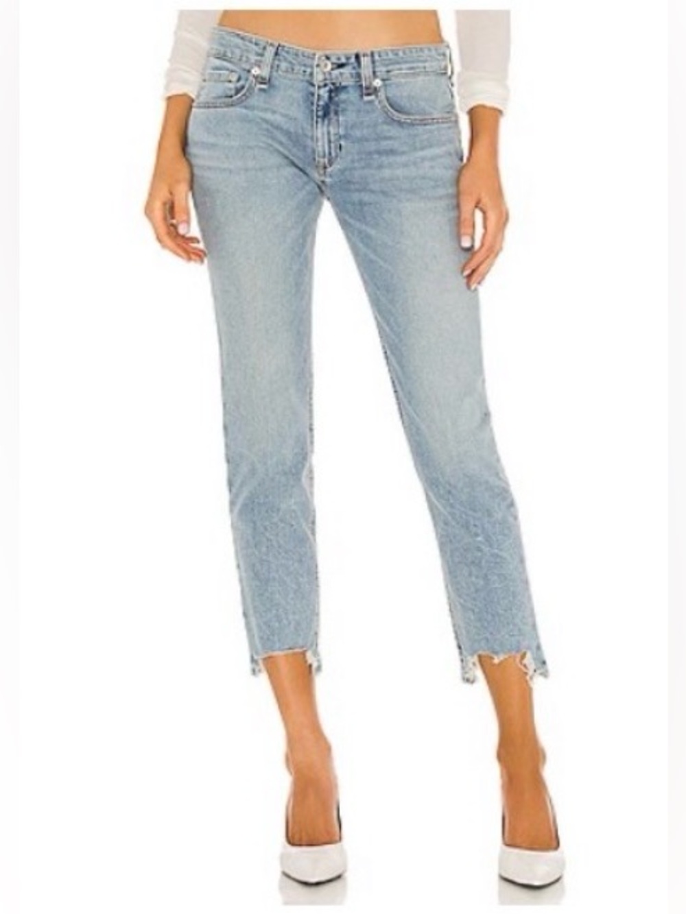 Rag & Bone Light Wash Straight Cropped Leg Raw Hem Jeans Size 28 Rtl $225